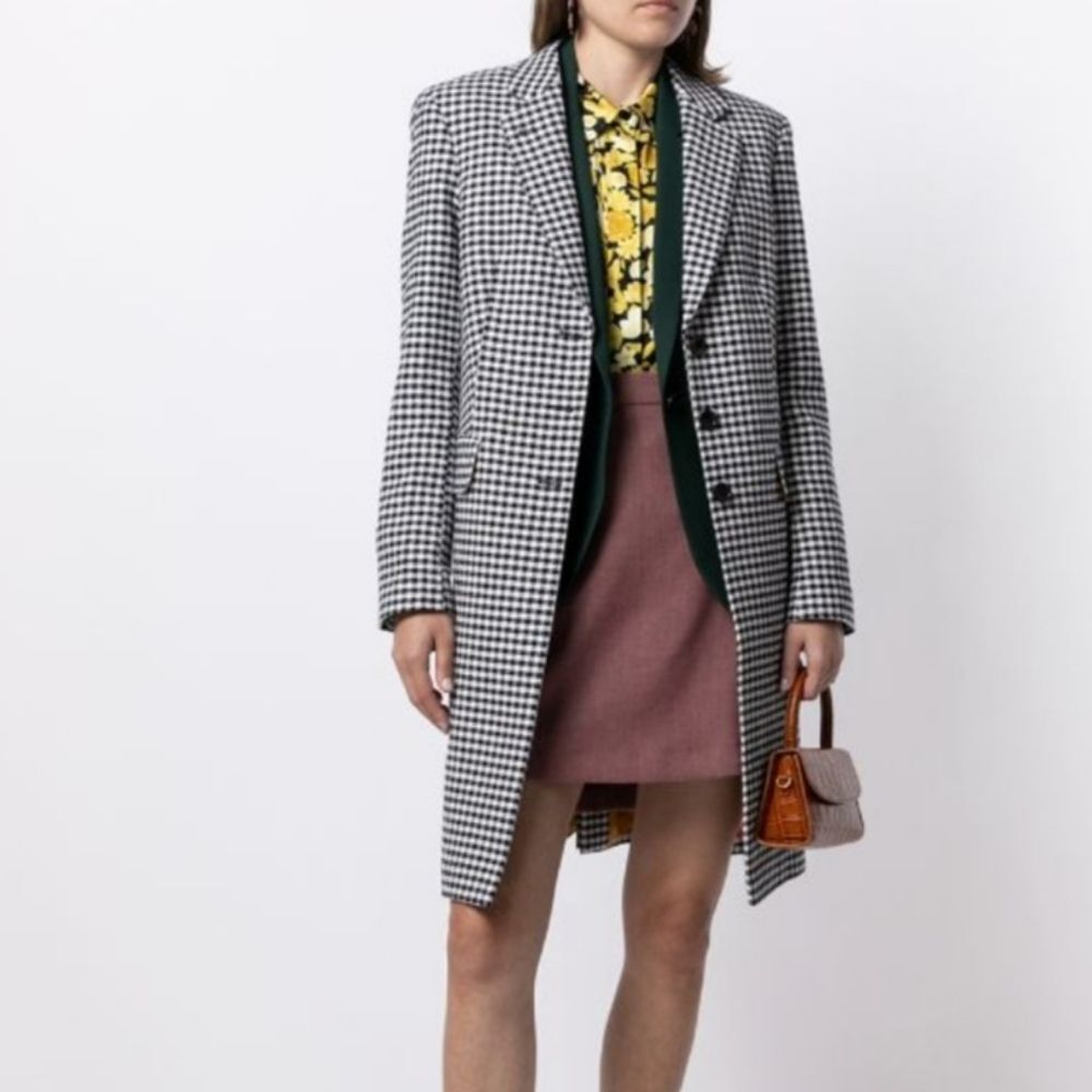 Jones New York Black & White Houndstooth Long Blazer Coat